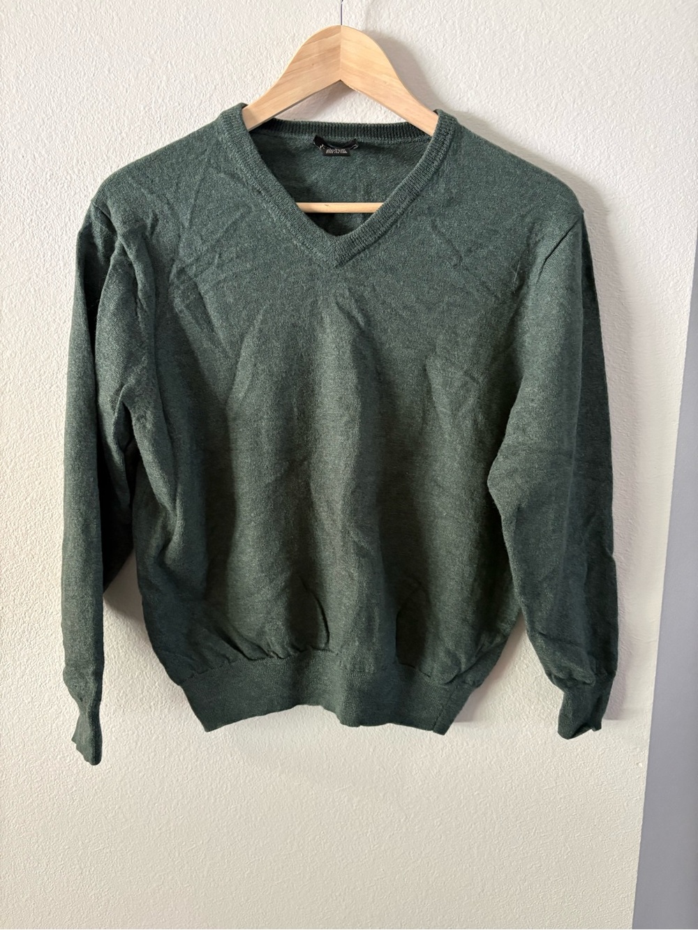 Olive Green V-Neck Italian Merino Wool Retro Layering Poetcore Sweater L